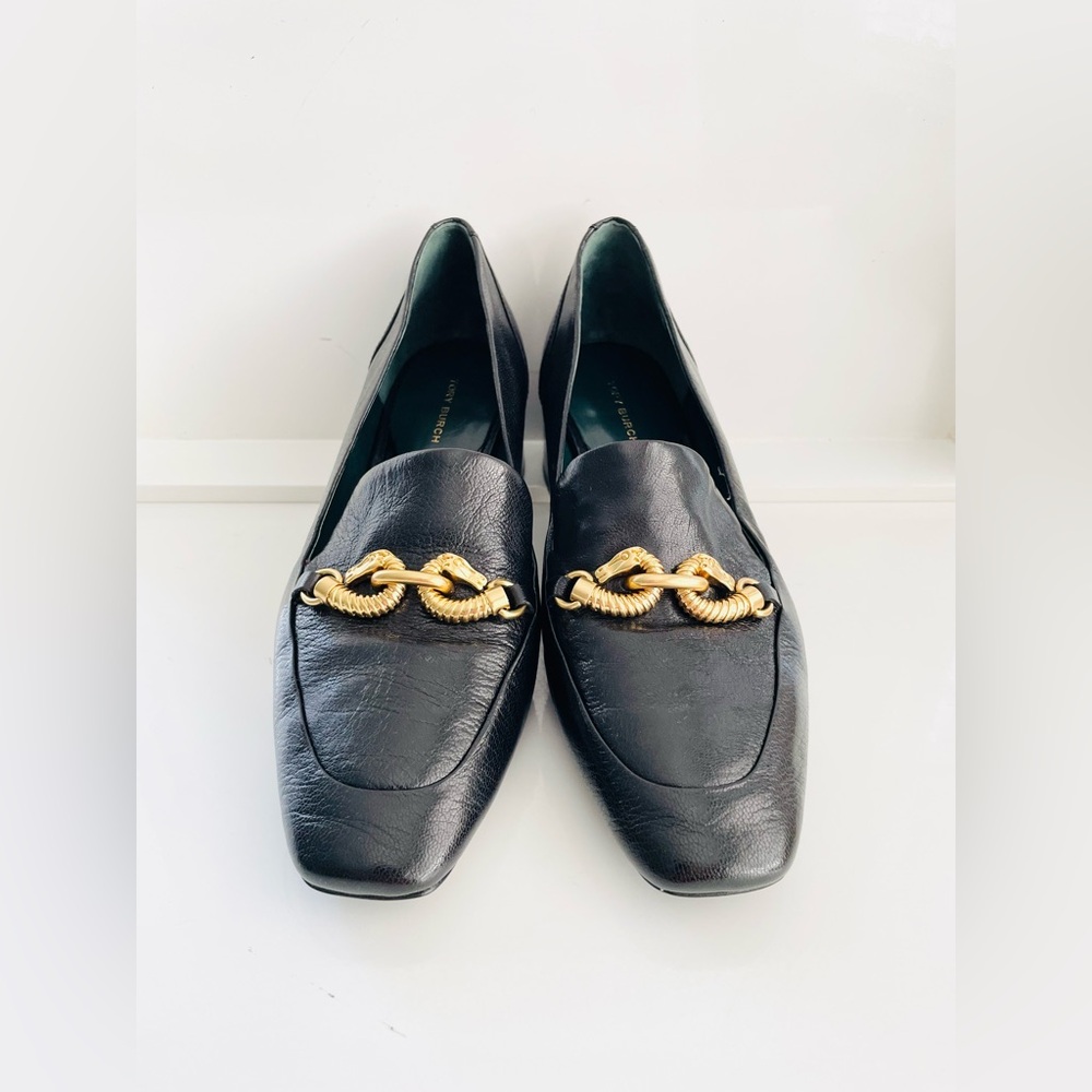 New Tory Burch Jessa heeled horse- head loafers, black leather sz 8.5. - Picture 10 of 16